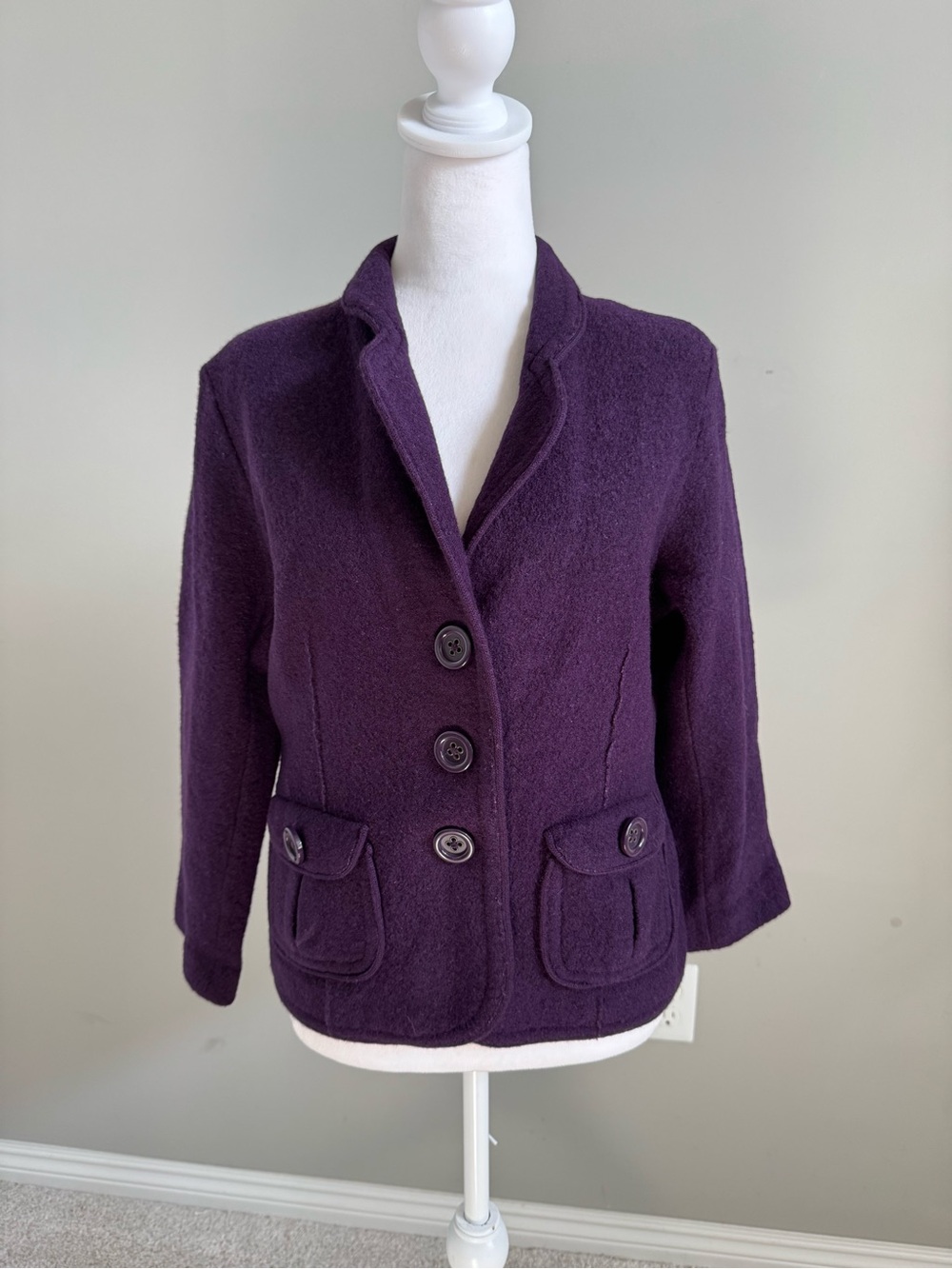 Harve Benard 100% Boiled Wool Deep Purple Three-Button Blazer Jacket